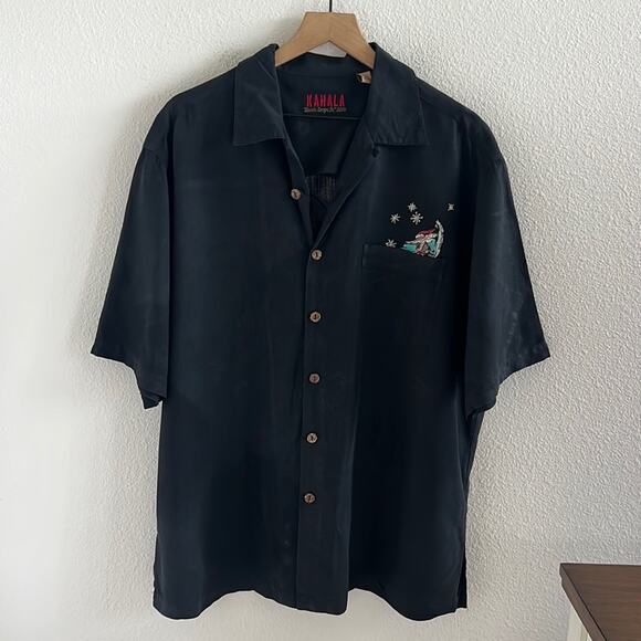 Kahala Other - Kahala "Santa Drops In" 2008 Aloha Hawaii Hawaiian Shirt Front Button Black Silk